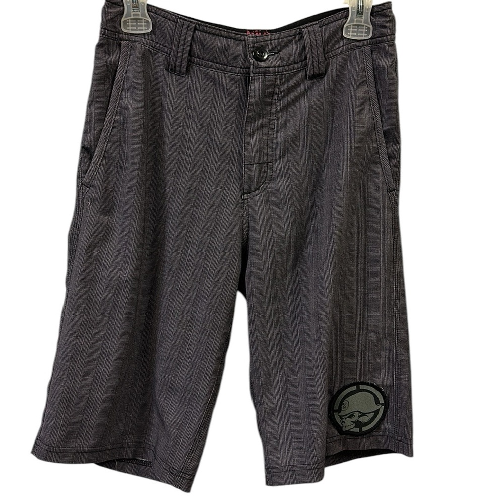 Metal Mulisha The Deuce II Black Gray Checkered Print Board Shorts Boys Large